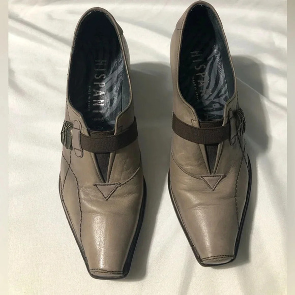 Hispanitas Leather Heels Worn Look Tan Brown Buckle size  37 (US 6-6.5) - Picture 1 of 14
